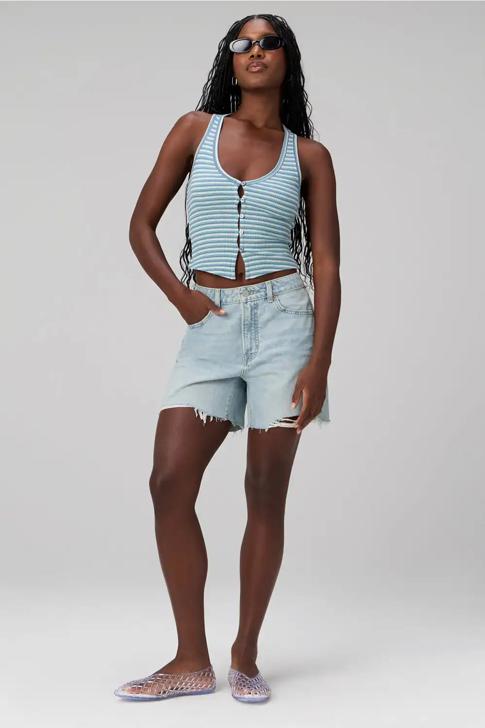 Modal Rib V-Neck Button Tank